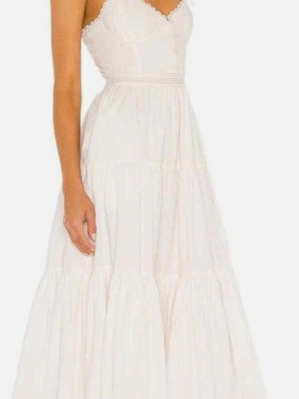 Tularosa Poppy Midi Dress Vanilla Bean White Cotton Tie Strap Tiered Dress Sz S